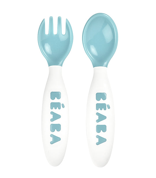 beaba toddler’s self feeding cutlery set of 2 – blue