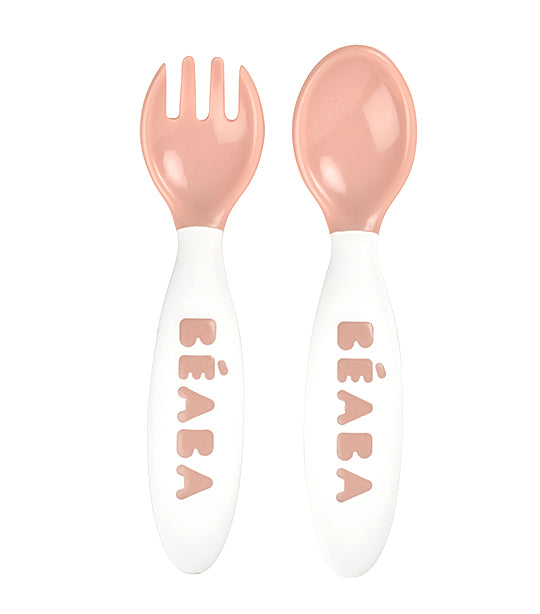 beaba toddler’s self feeding cutlery set of 2 – rose