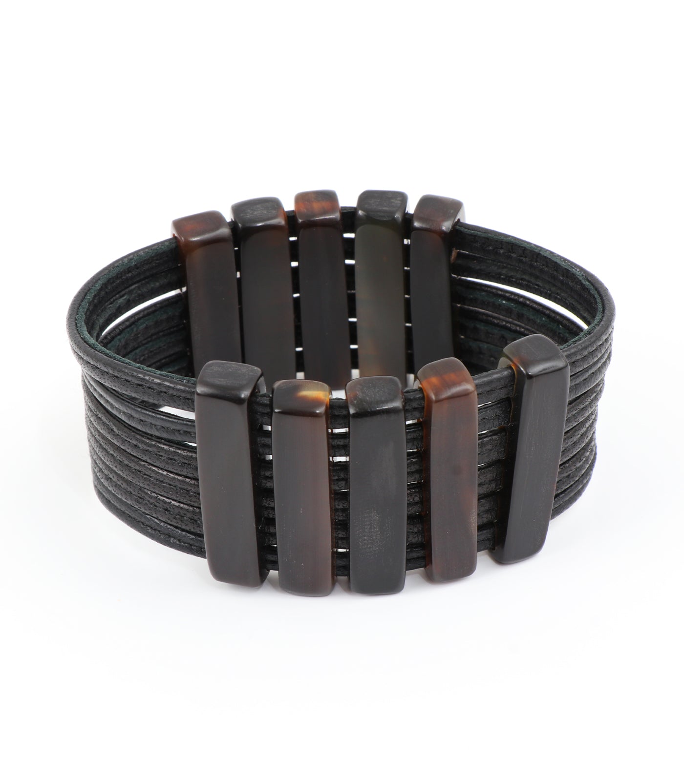 Rustan's Our Very Own Silnag Black/Albino Horn Smooth Sticks Leather Bracelet