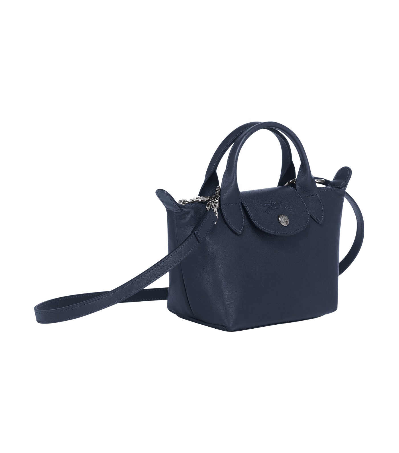 Longchamp Ladies Le Pliage Cuir Mini Top Handle Bag-Navy