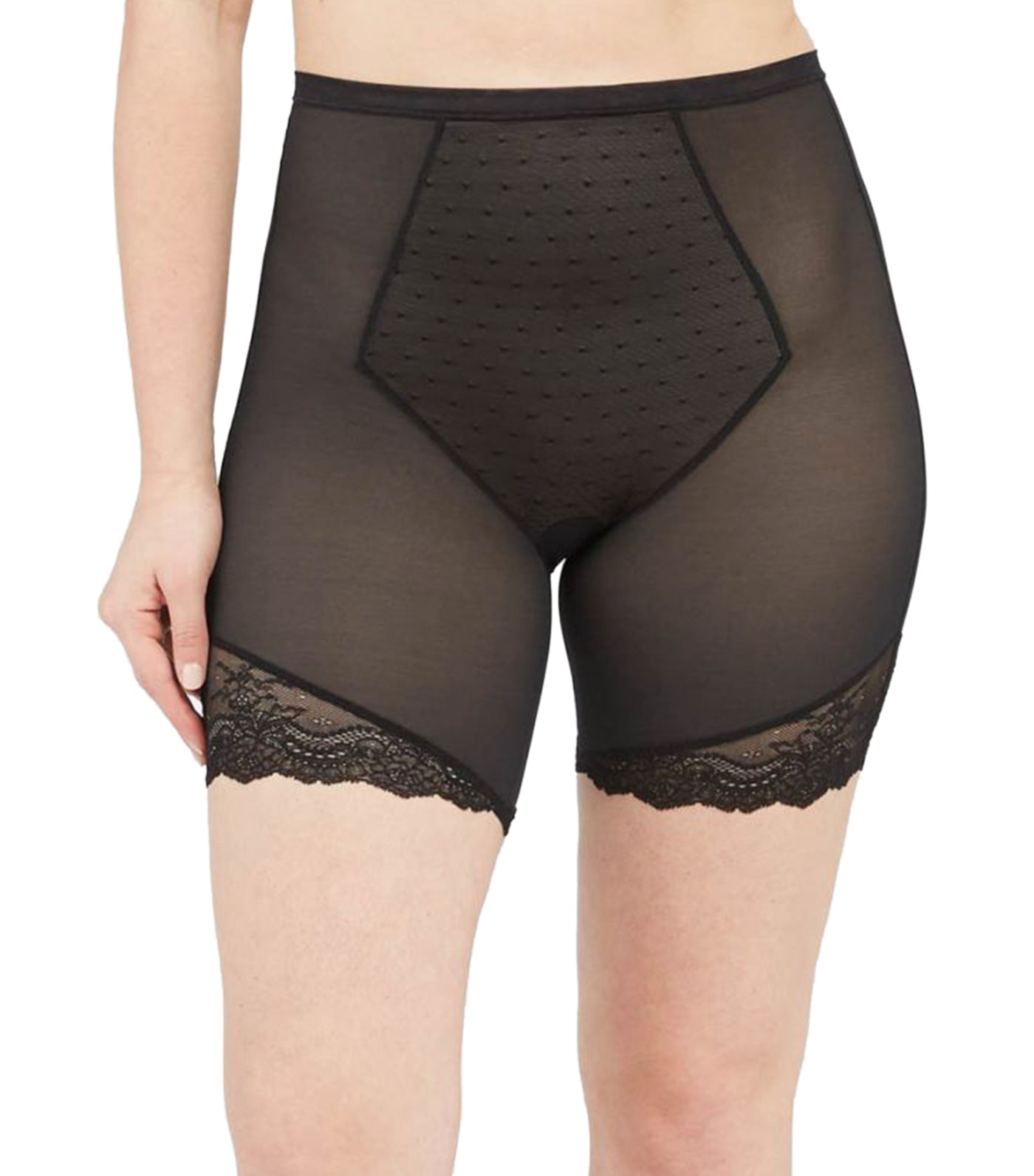 Spanx Spotlight On Lace Mid-thigh Shorts In Foundation