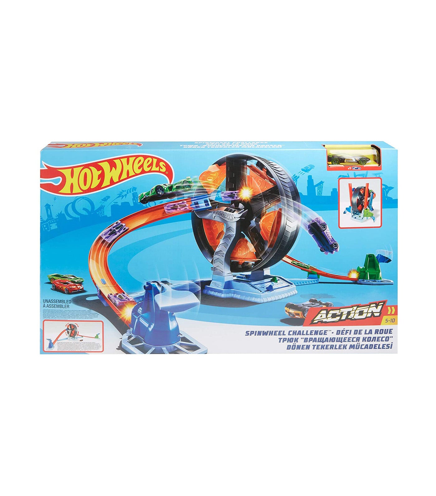 Hot Wheels Classic Stunt Set: Spin & Score – Mit Werfer, Orange Strecke & 1 Auto, Erweiterbar (ab 3 Jahren)
