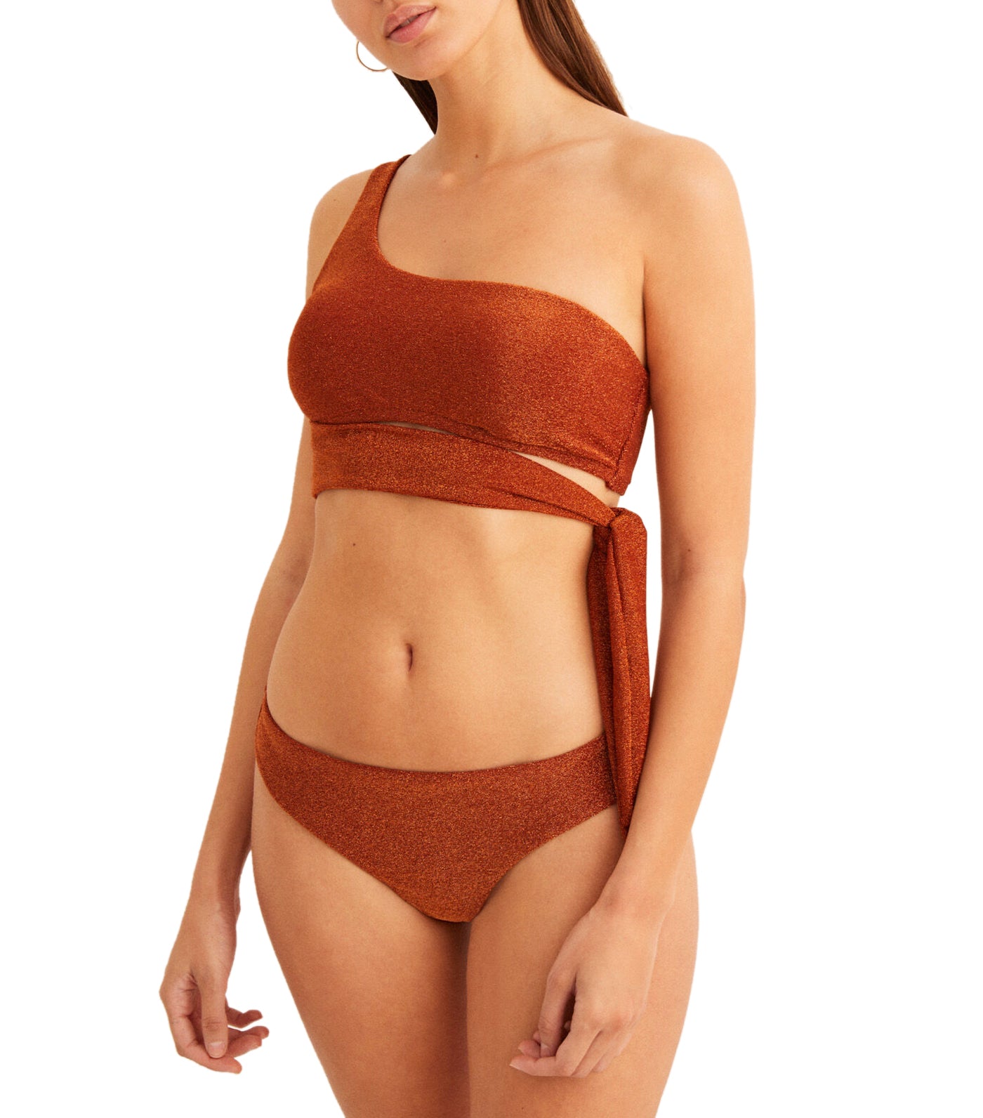 Shiny One-Shoulder Bikini Top Rust