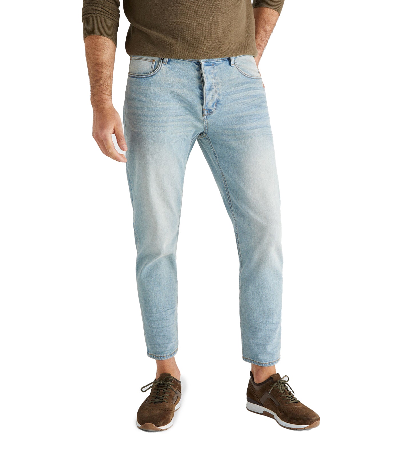 Men Woven Modern Fit Denim Trousers Medium Blue