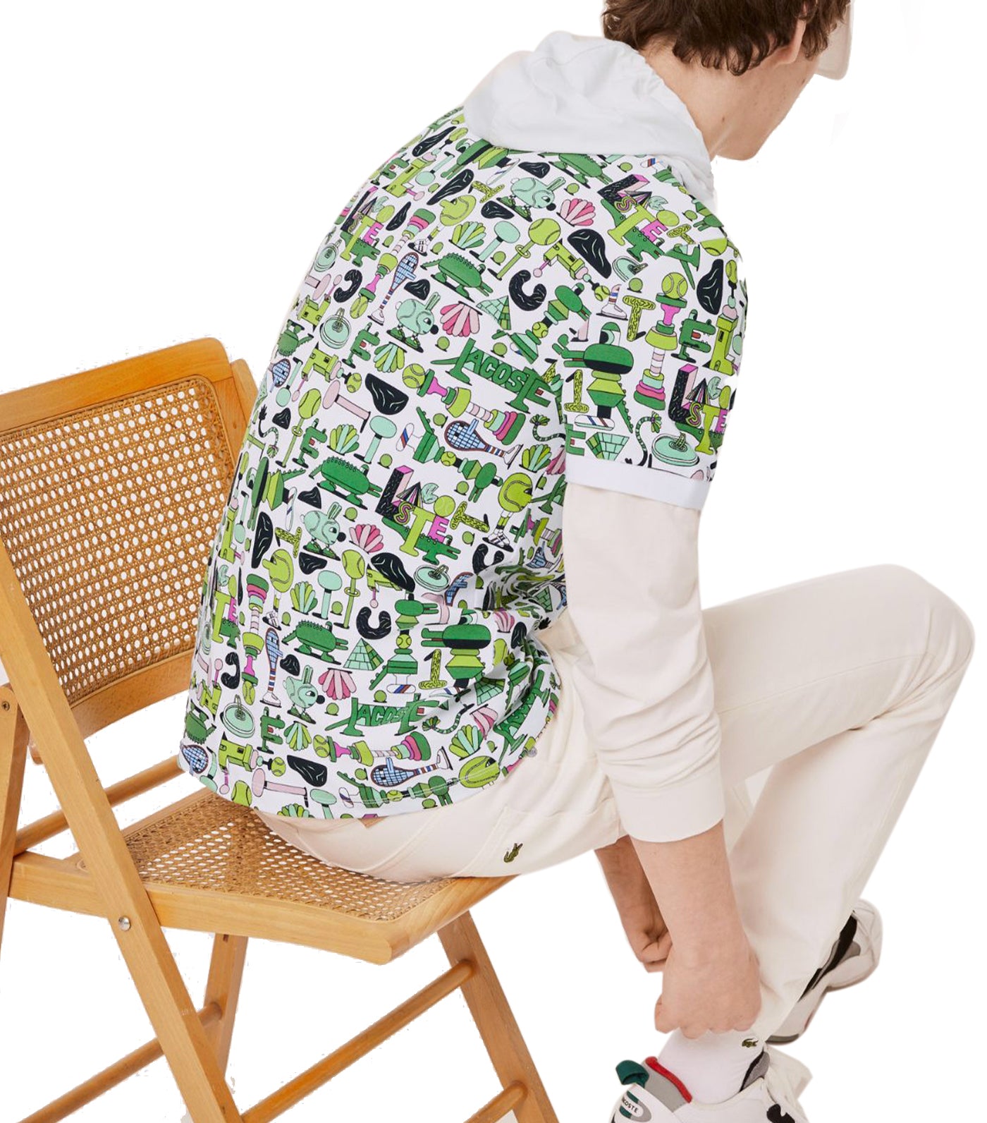 Unisex Lacoste x Jeremyville Print Regular Fit Piqué Polo Shirt White and Multicolor