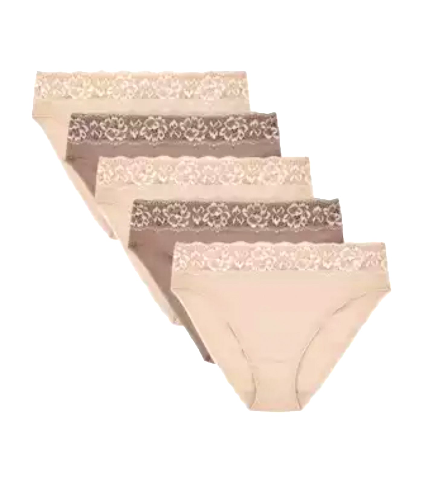 marks and spencer 5 pack lace waisted high leg knickers - almond mix