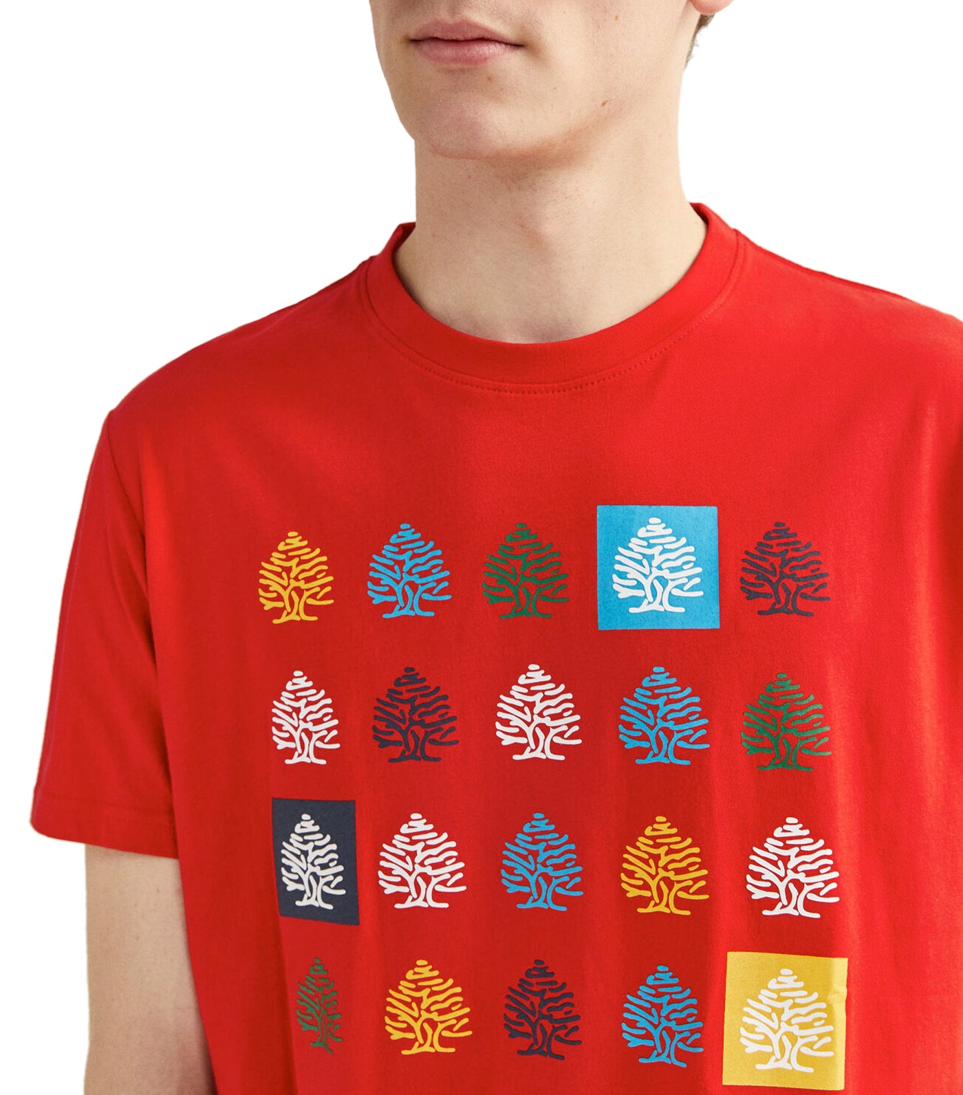 Short-Sleeved Multicolored Tree T-Shirt Red