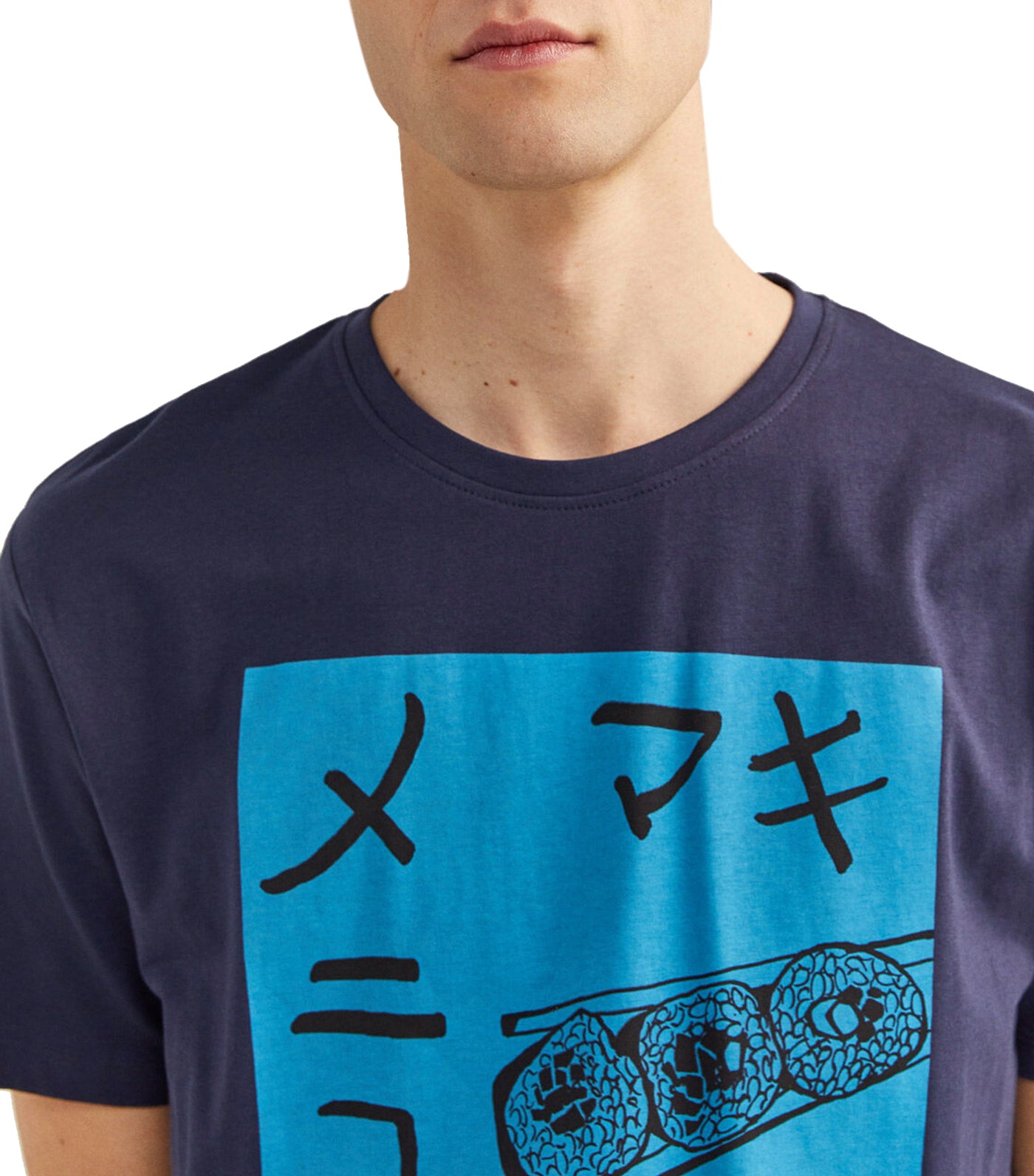 Short-Sleeved T-Shirt with Japanese Illustration Blue