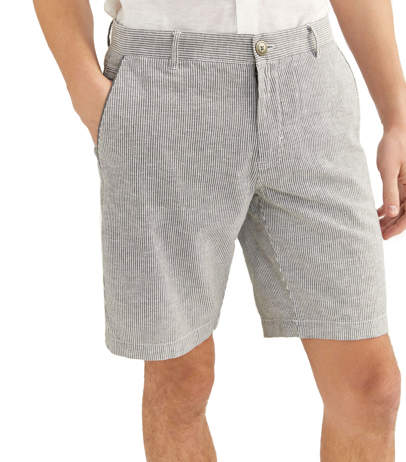 Striped Linen Bermuda Shorts Dark Gray