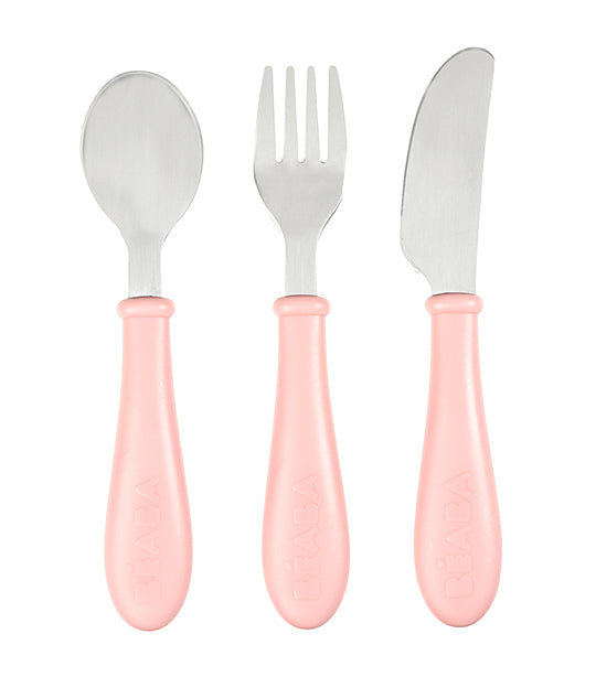 beaba stainless steel training cutlery knife/ fork/spoon – old pink