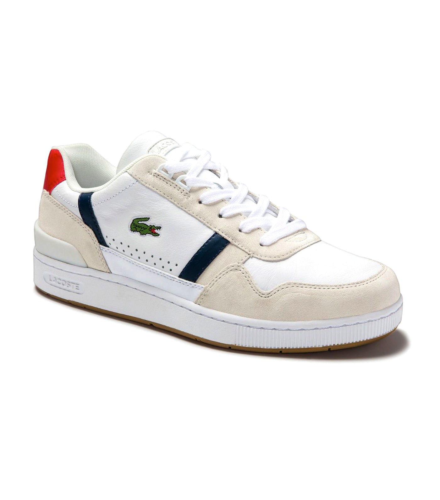 Lacoste Men s T Clip 0120 3 Leather And Suede Sneakers White Navy Red Rustan s