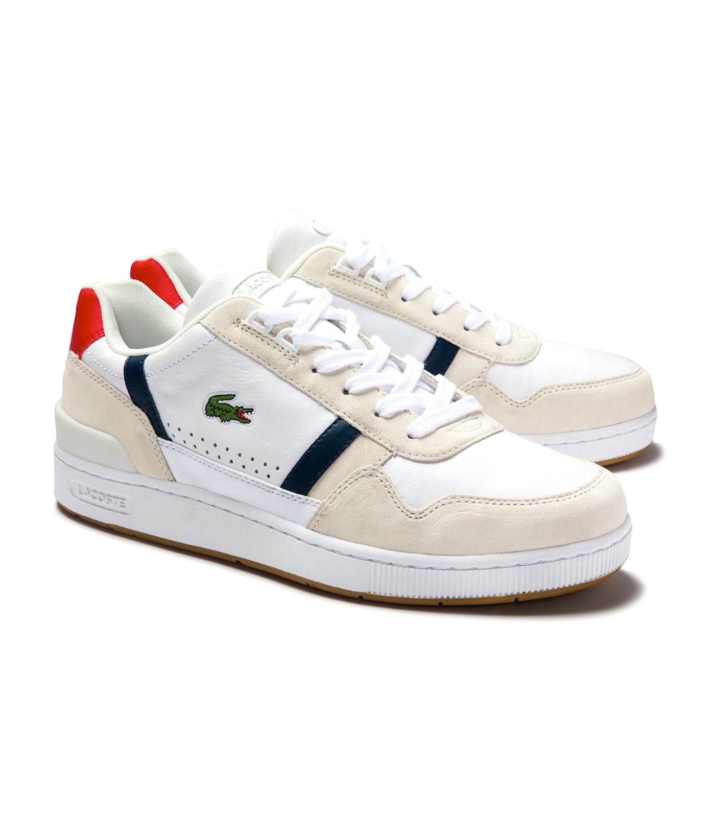 Men's T-Clip 0120 2 Leather And Suede Sneakers White-Navy-Red