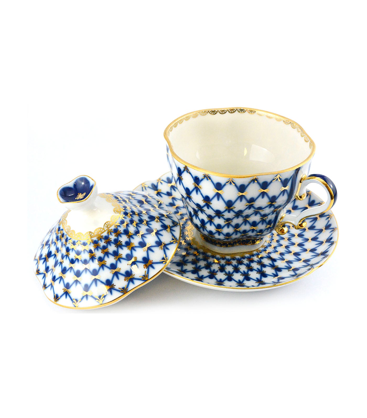 imperial porcelain cobalt net covered steep mug and saucer