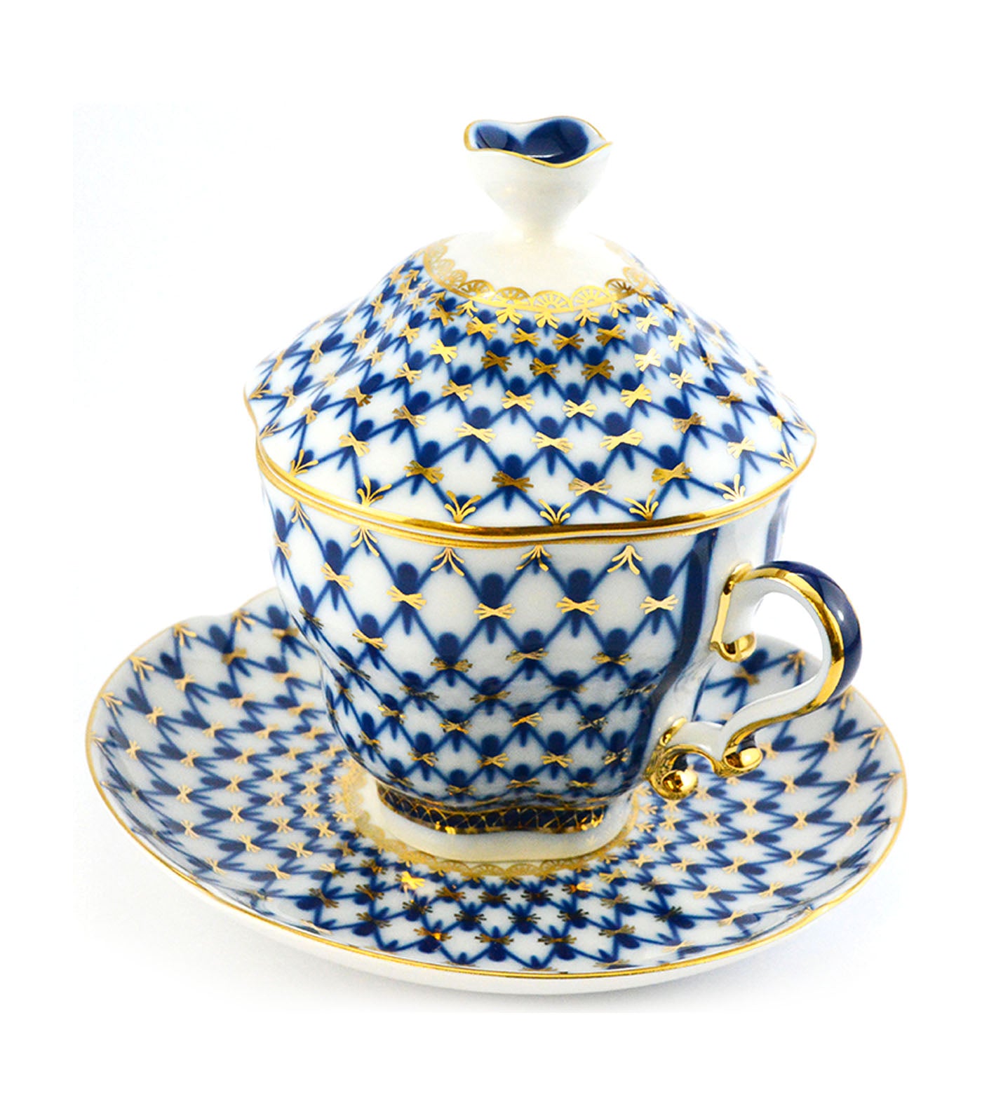 imperial porcelain cobalt net covered steep mug and saucer
