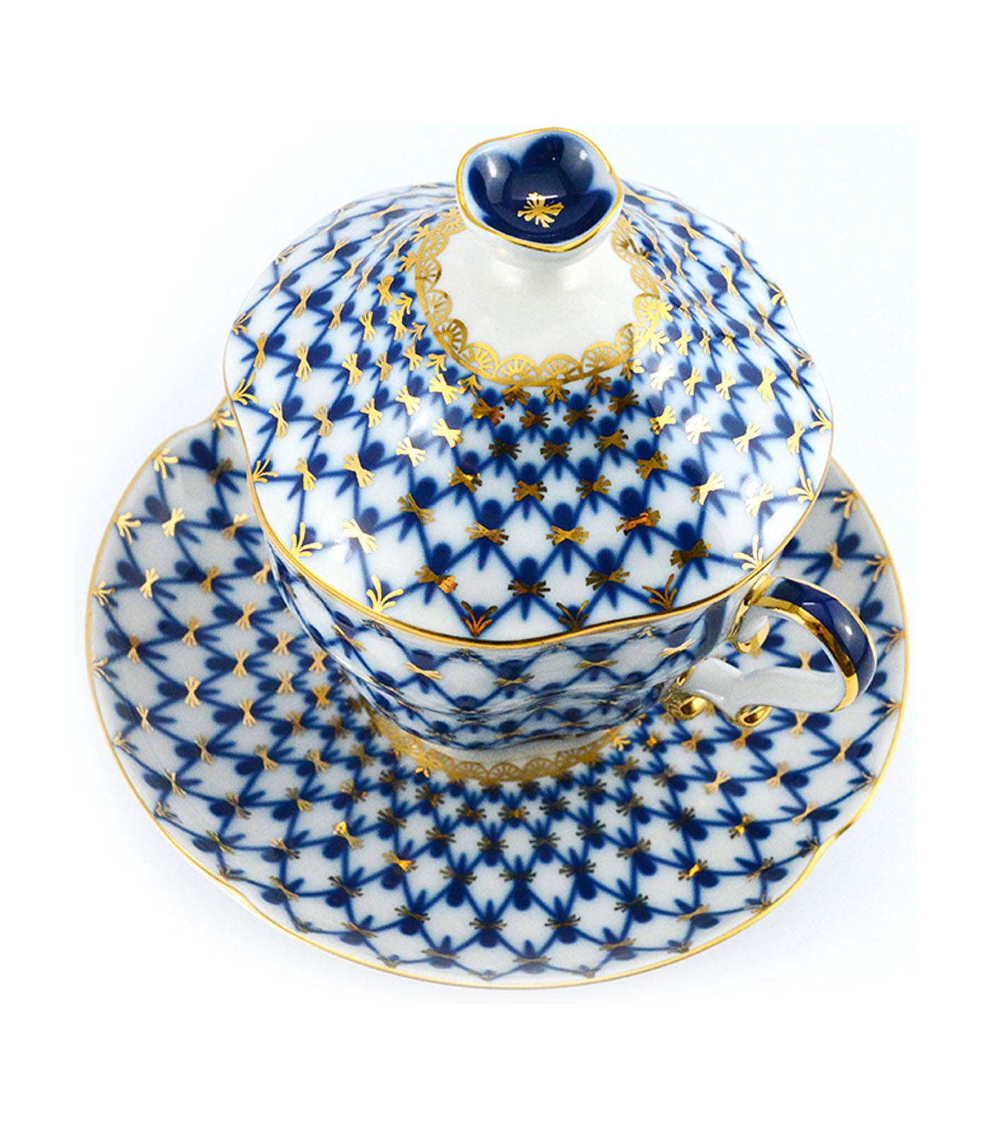 imperial porcelain cobalt net covered steep mug and saucer
