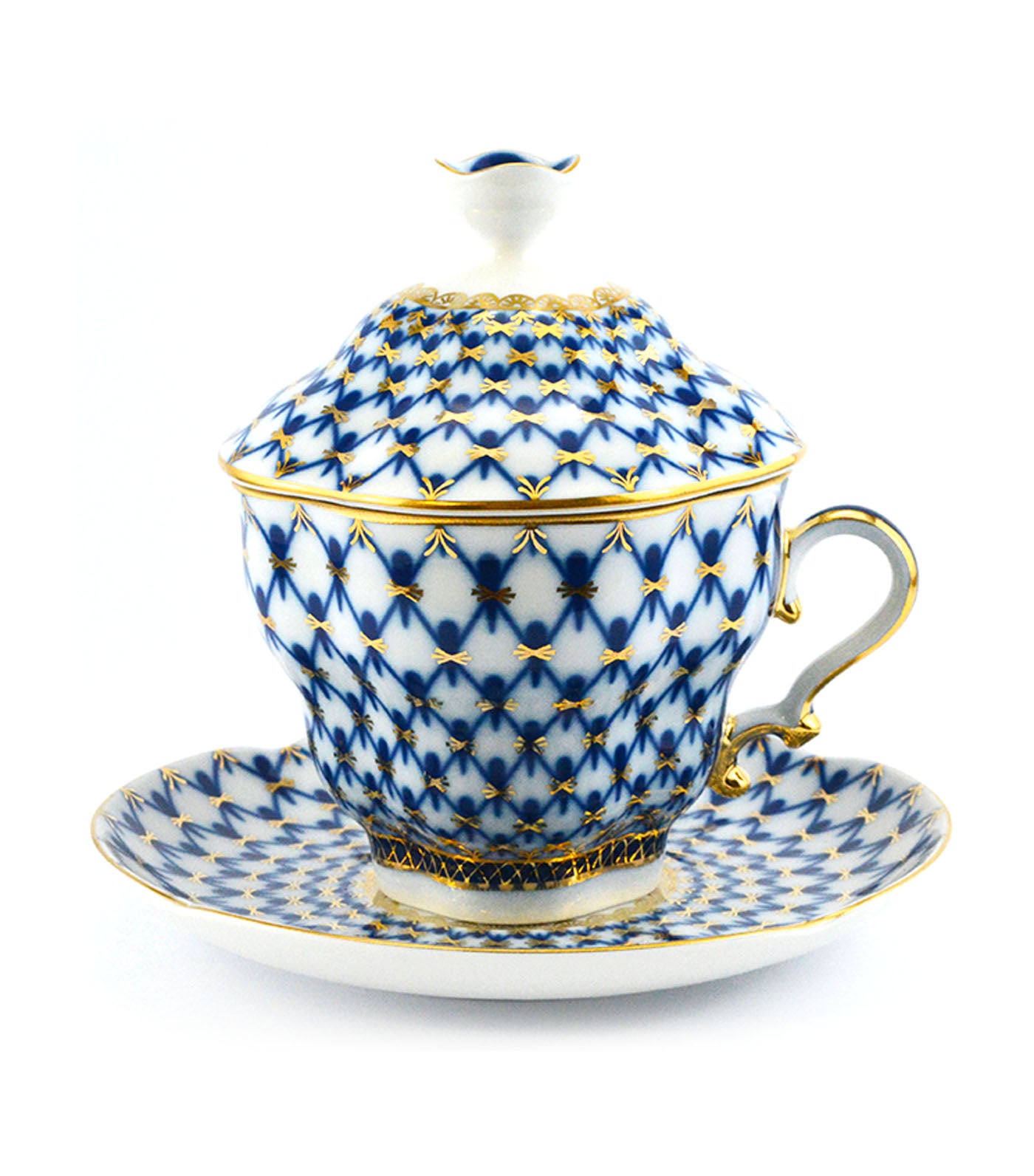 imperial porcelain cobalt net covered steep mug and saucer