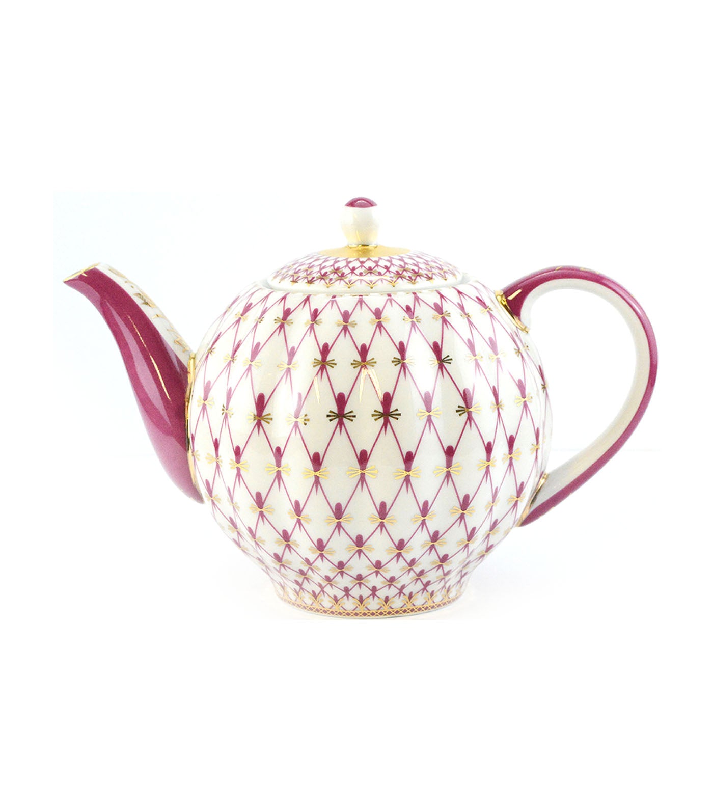  Imperial Porcelain Red Net Tulip Shape Teapot Set
