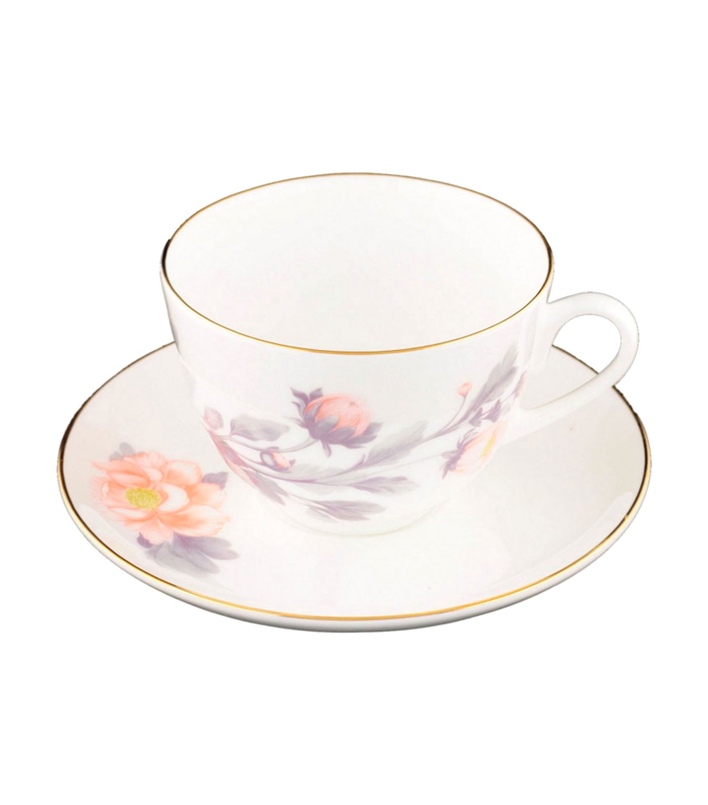 Imperial Porcelain Tender Peony Spring Shape Tea Cup and Saucer Set - Gray
