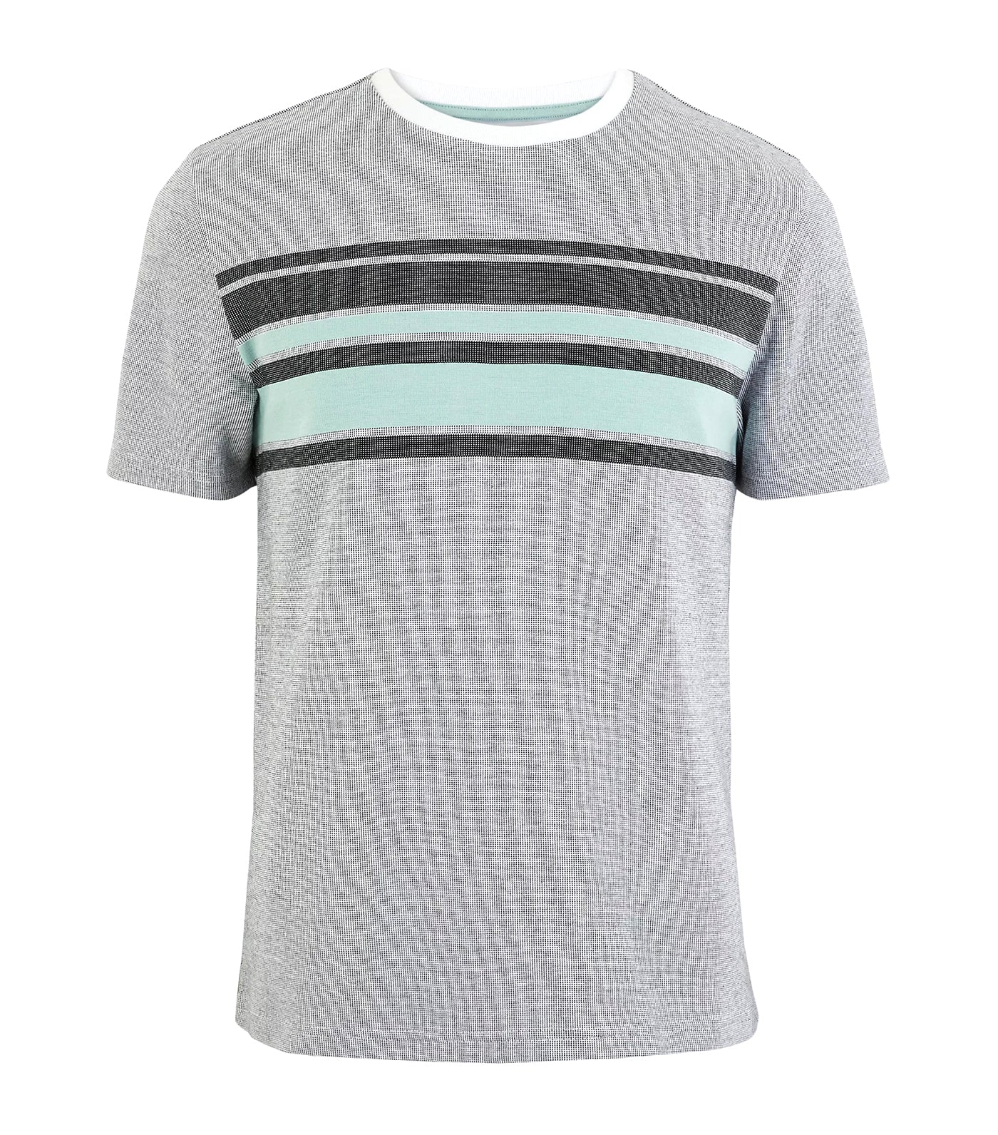 Pure Cotton Chest Stripe Knitted T-Shirt White Mix