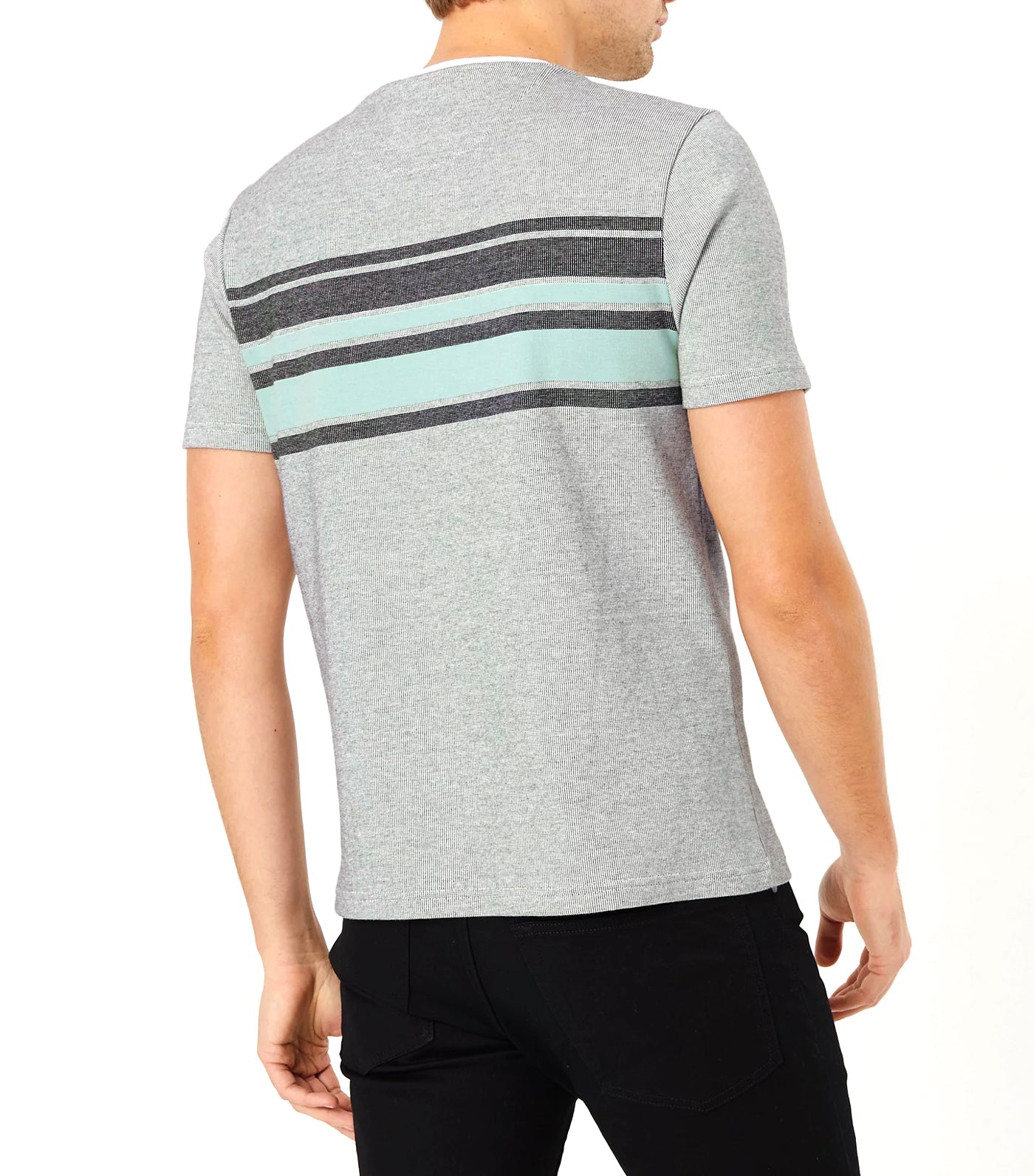 Pure Cotton Chest Stripe Knitted T-Shirt White Mix