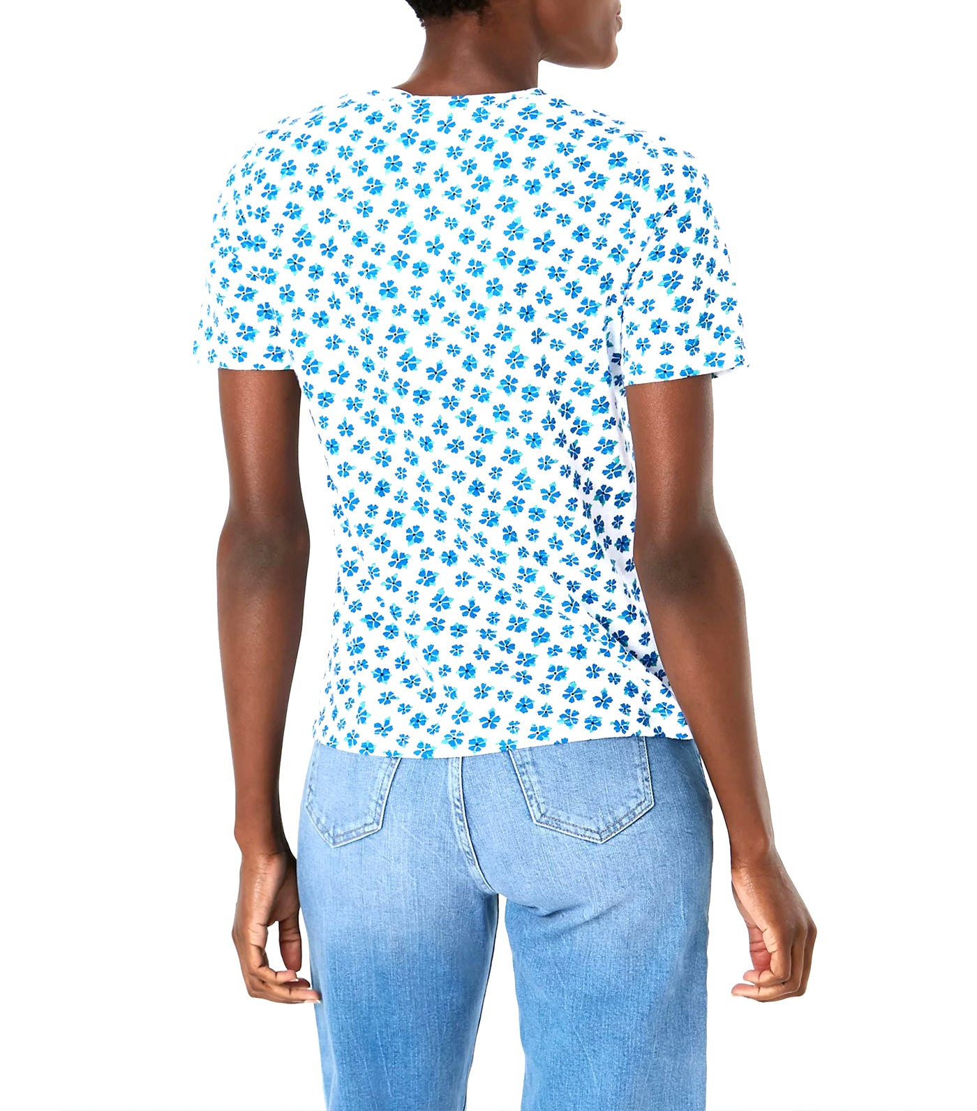 Pure Cotton Floral Straight Fit T-Shirt Blue Mix