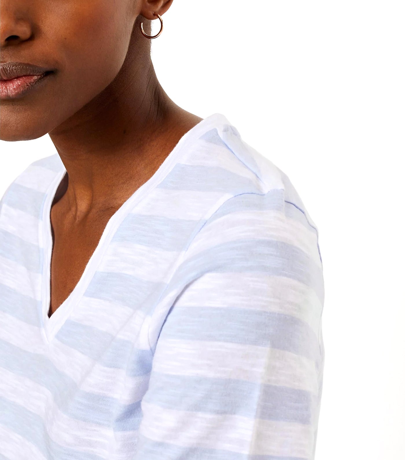 Pure Cotton Striped Straight Fit T-Shirt Light Blue Mix