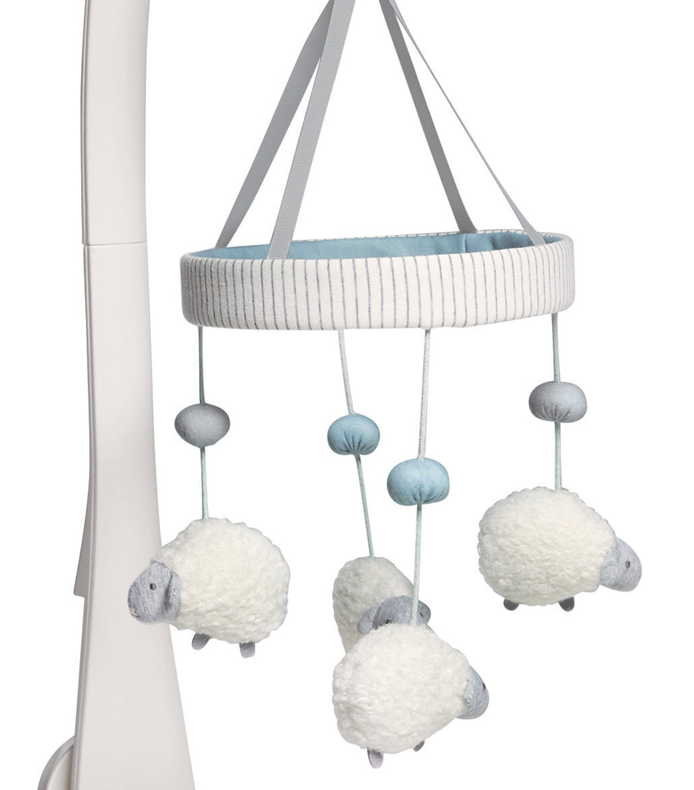 mamas & papas blue and white farm welcome to the world musical cot mobile