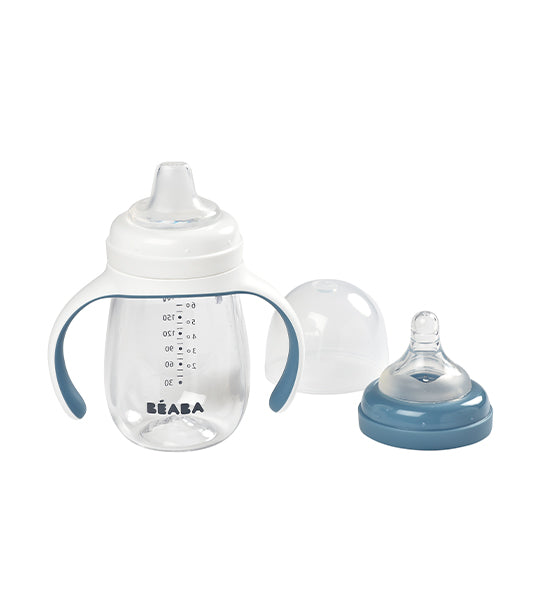 beaba 2-in-1 bottle to sippy learning cup – blue