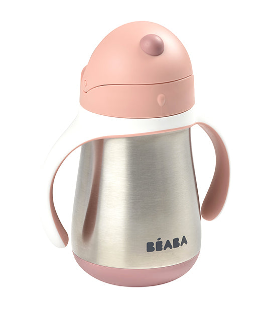 beaba stainless steel straw sippy cup – pink