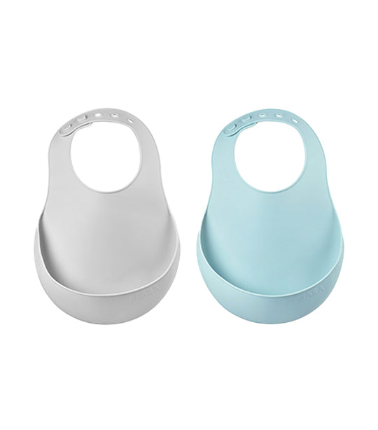 beaba silicone bib set of 2 – airy green and light mist