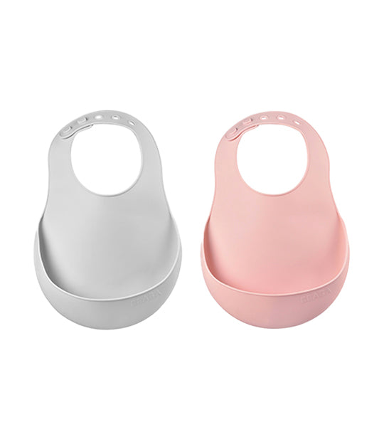 beaba silicone bib set of 2 – old pink and light mist