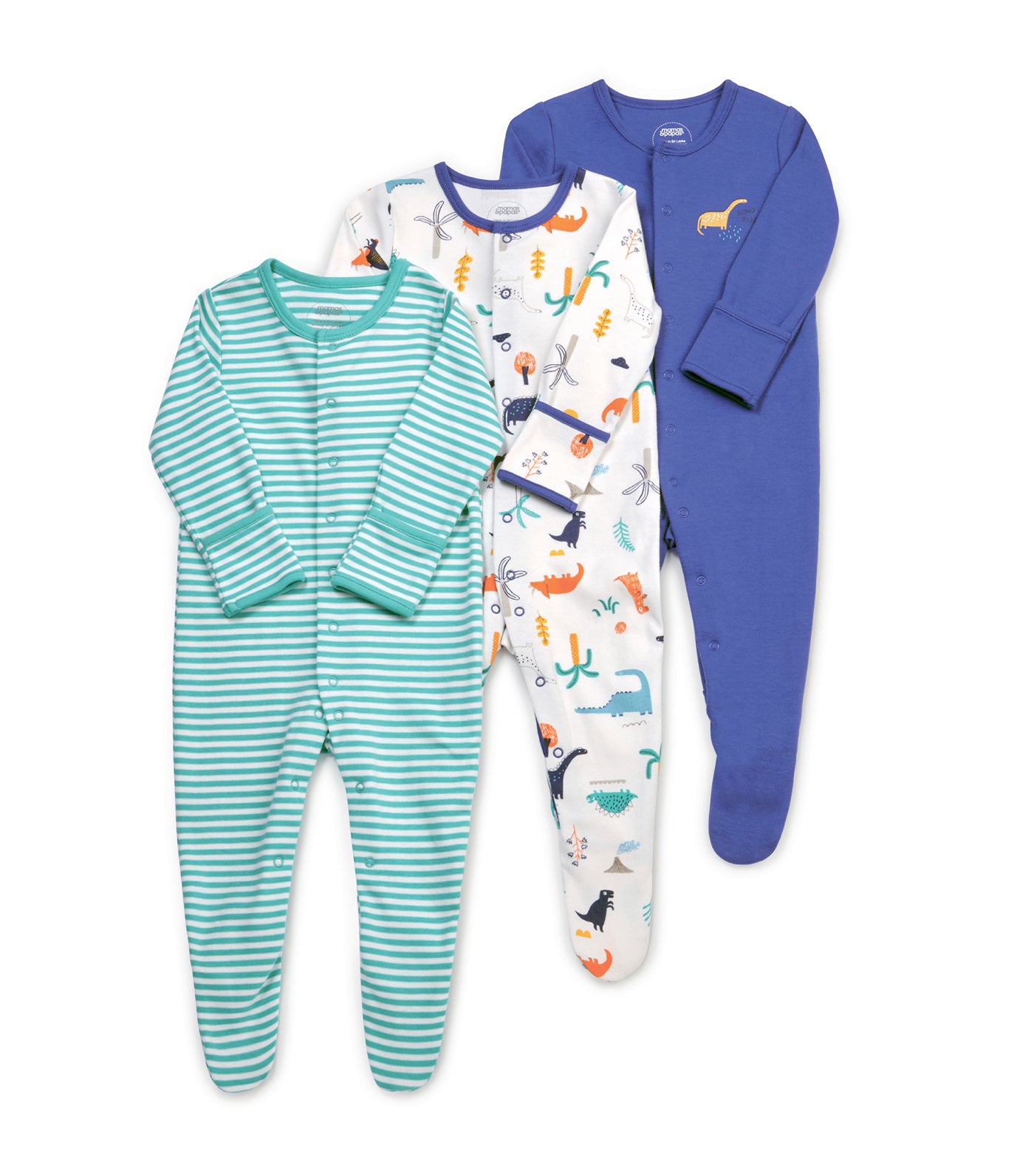 mamas & papas multicolor dino sleepsuits - 3-pack