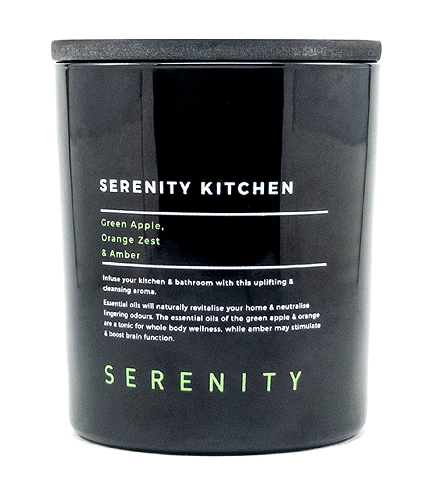 serenity green apple, orange zest, and amber scented candle