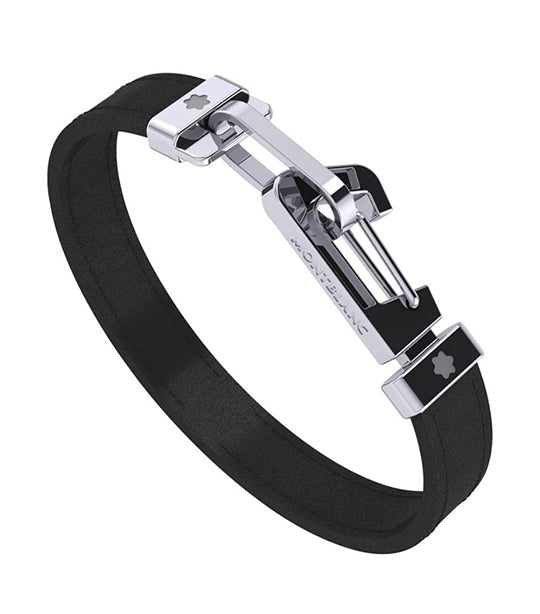 Wrap Me Bracelet in Black Leather with Carabiner Closure in Stainless Steel