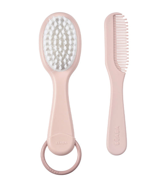 beaba baby brush and comb – old pink