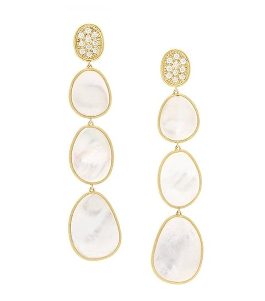 18K Yellow Gold Lunaria Drop Earrings with Mother of Pearl and Diamonds 0.40ct