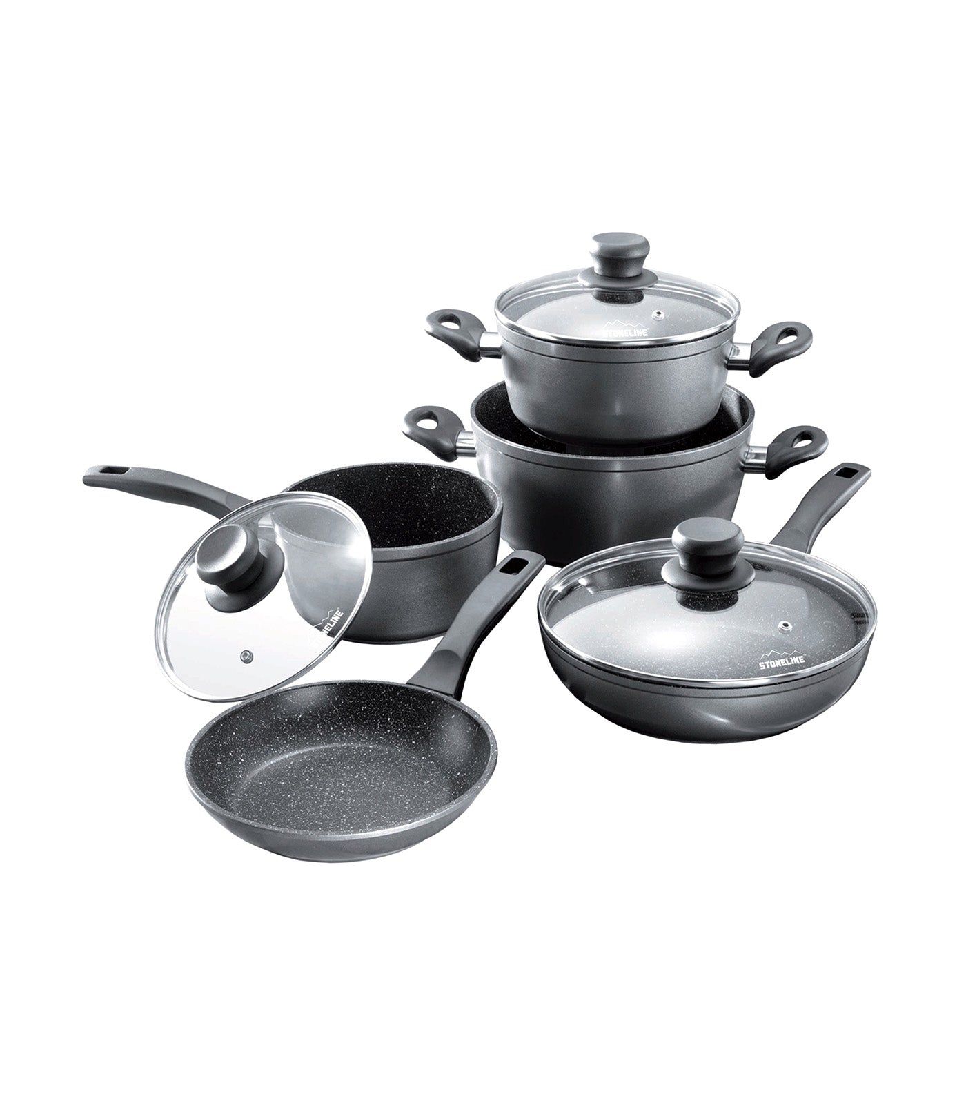 stoneline cookware set of 8 with glass lids