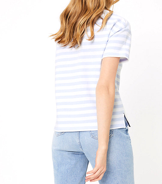 Pure Cotton Striped Straight Fit Top Chambray Mix