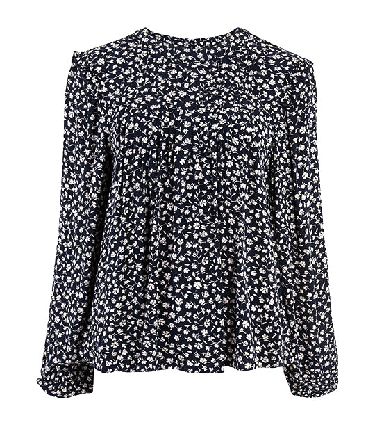 Ditsy Floral Pintuck Long Sleeve Blouse Navy Mix