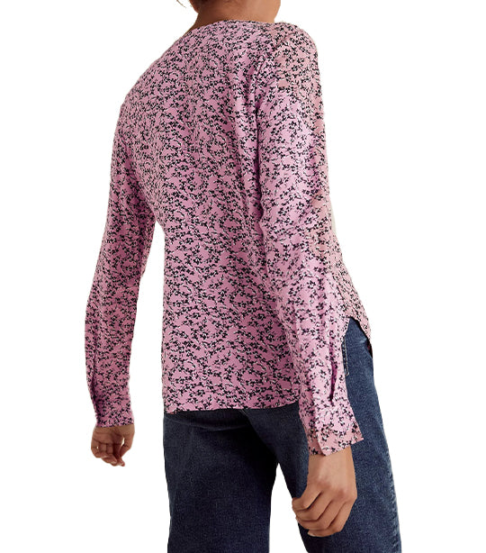 Ditsy Floral V-Neck Long Sleeve Blouse Pink Mix