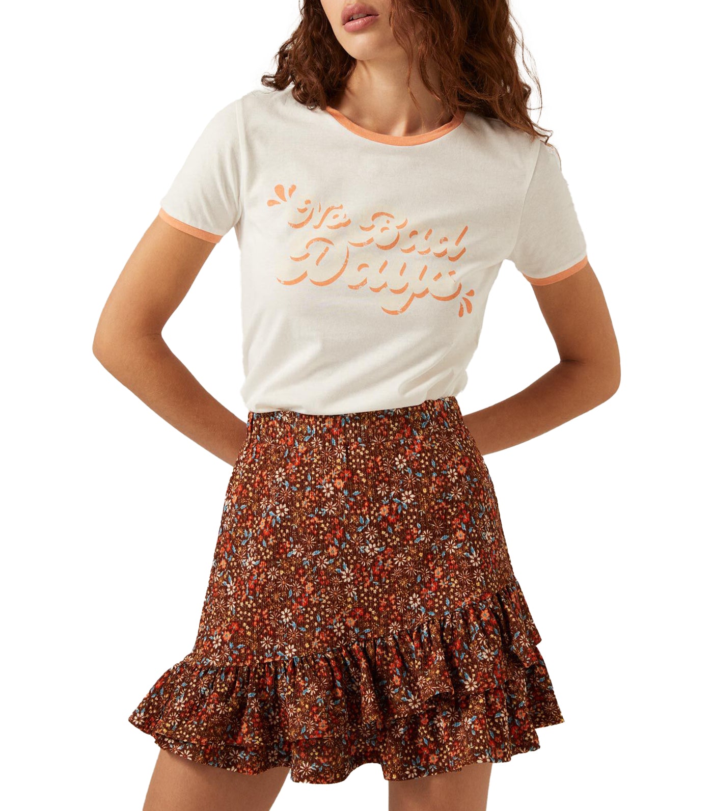 Printed Flounced Short Skirt Multi