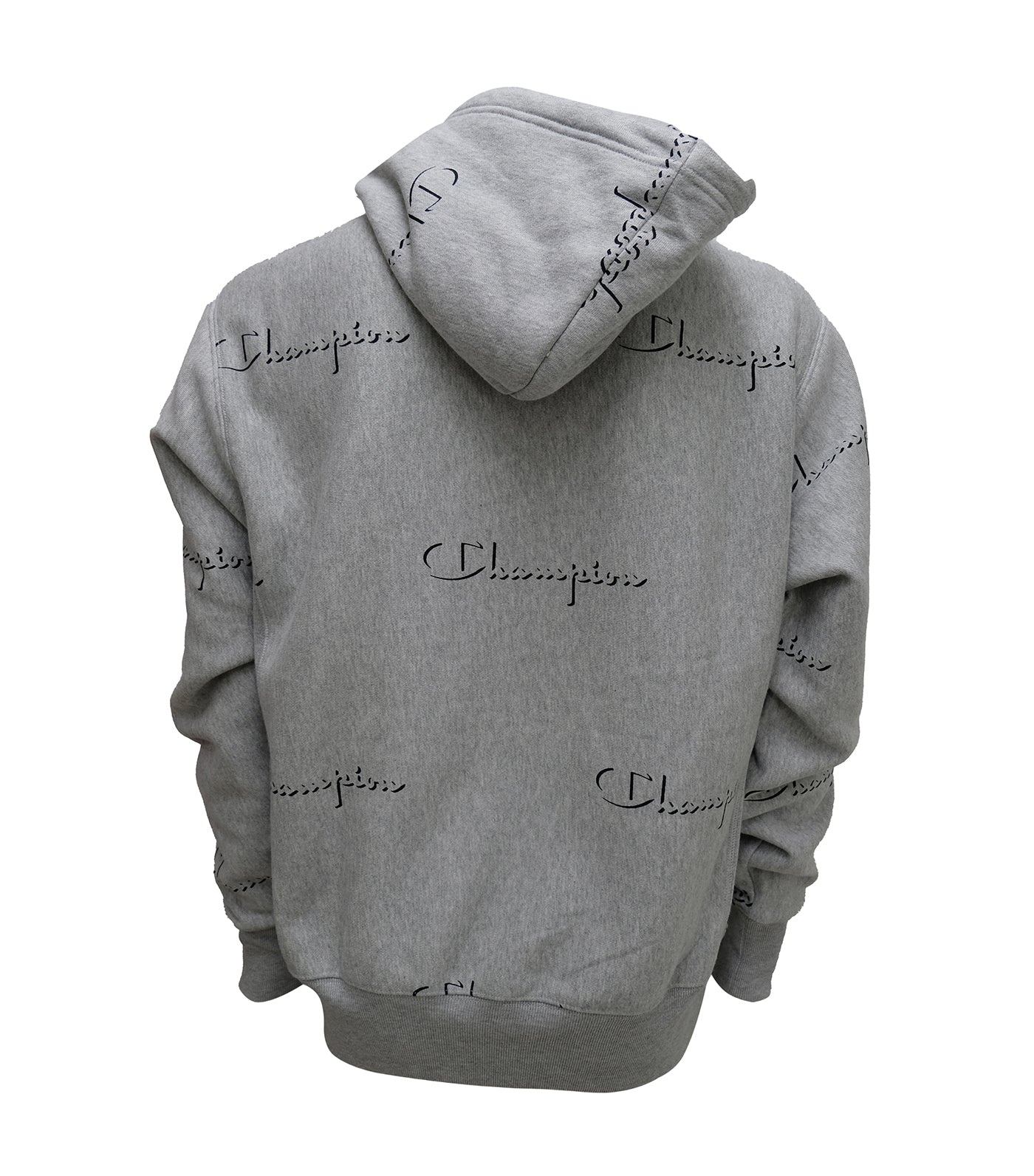 Reverse Weave Pullover Hoodie All-Over Print Script Drop Shadow Oxford Gray