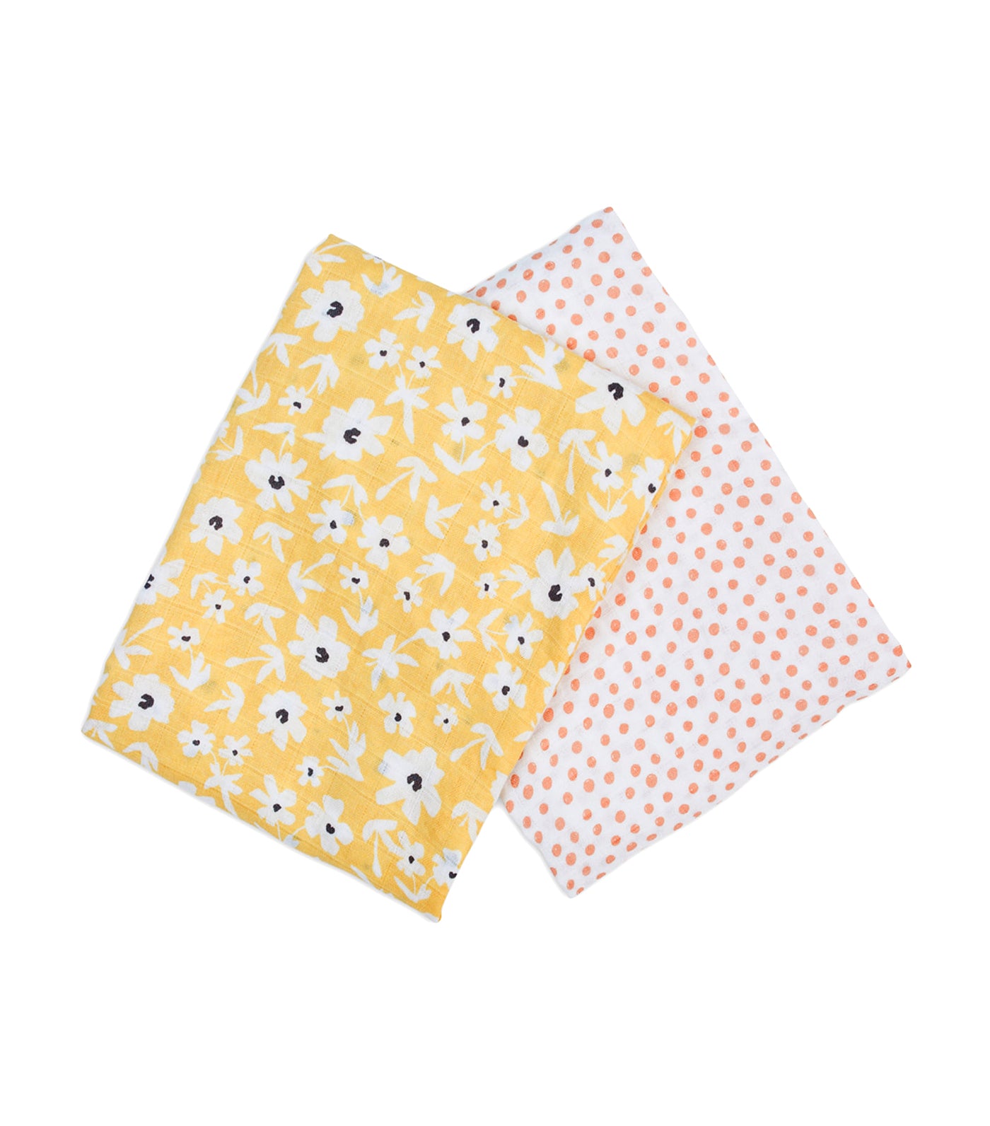 Muslin Swaddling Blankets Set of 2 - Yellow Wildflower & Dots