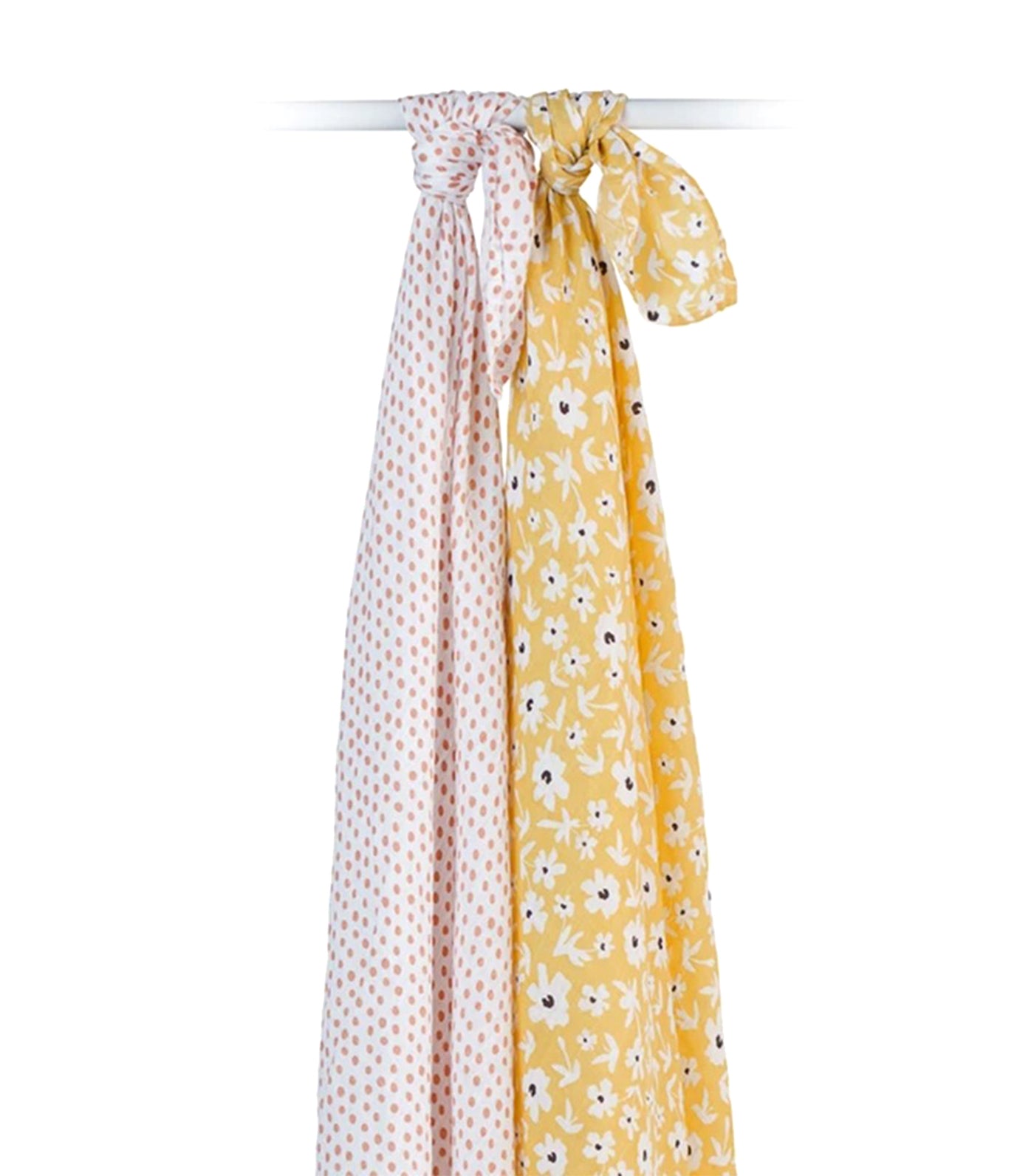 Muslin Swaddling Blankets Set of 2 - Yellow Wildflower & Dots