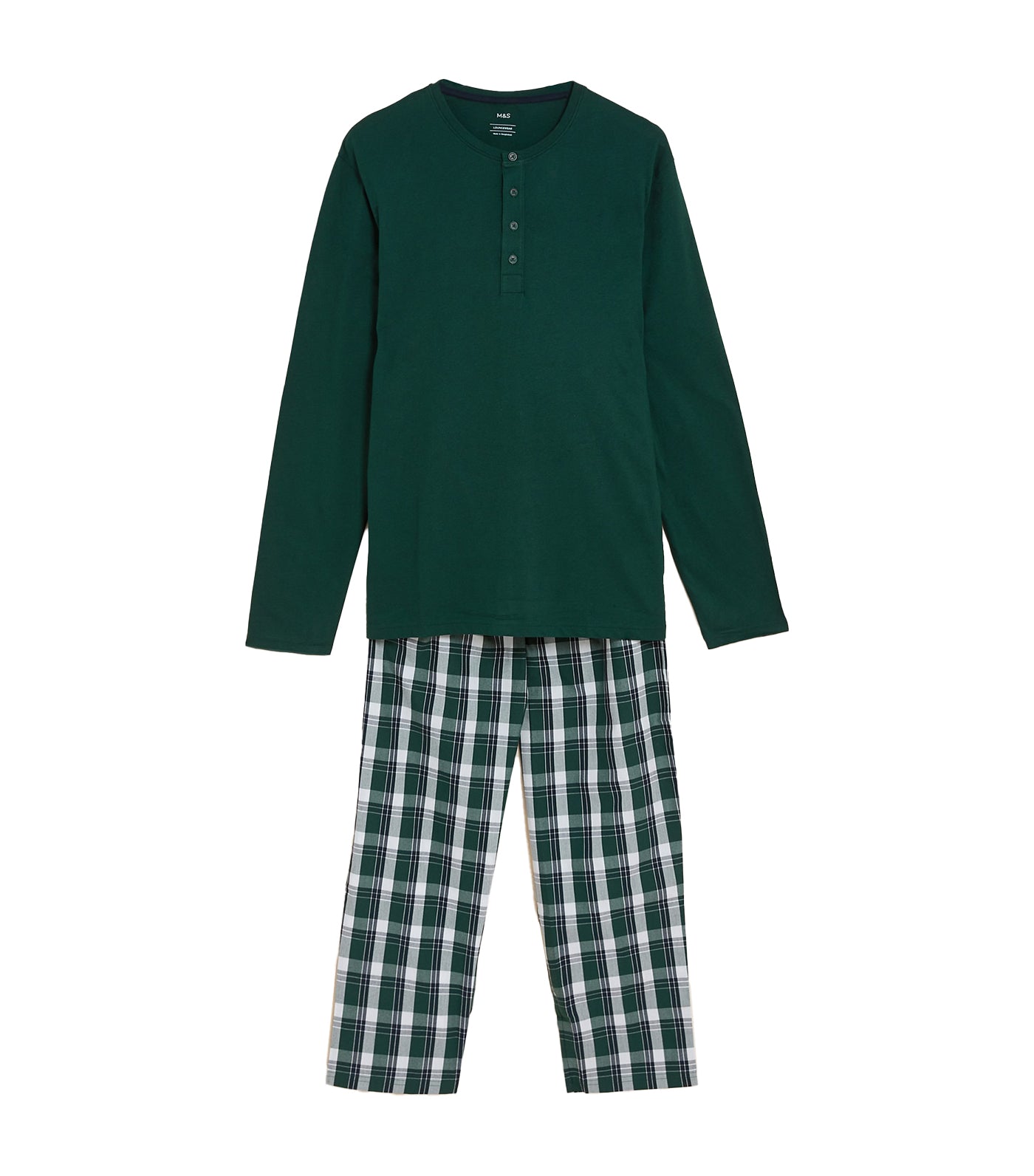 Marks & Spencer Pure Cotton Checked Pyjama Set Green Mix