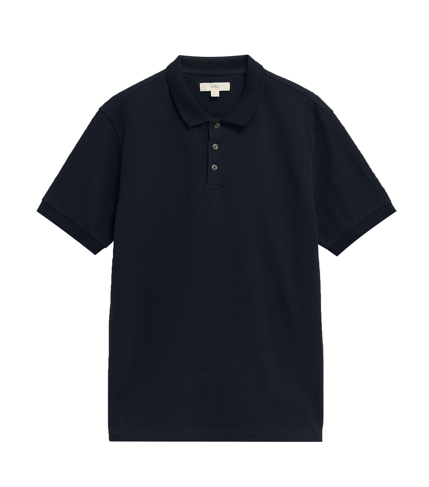 Marks & Spencer Cotton Textured Polo Shirt Dark Navy