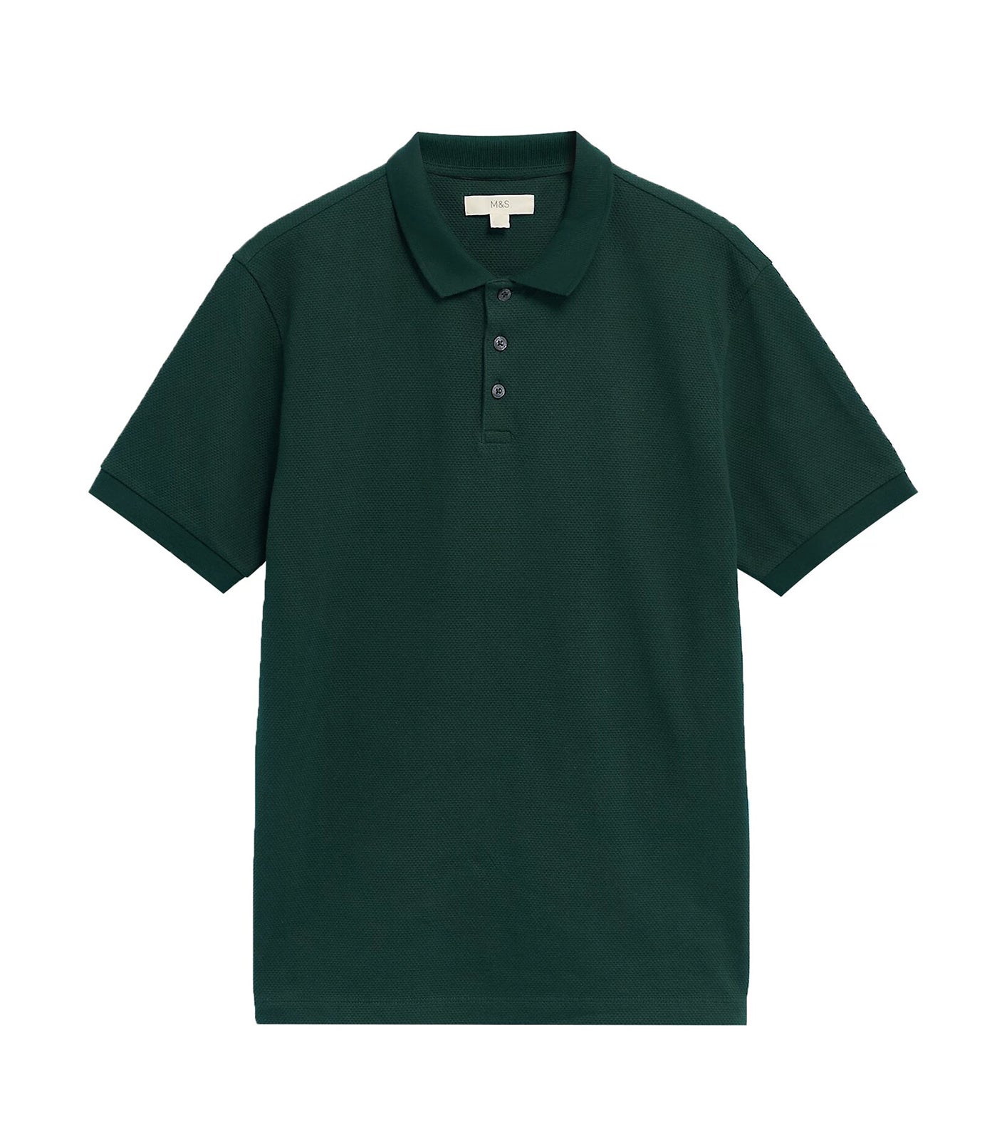 Marks & Spencer Cotton Textured Polo Shirt Dark Green