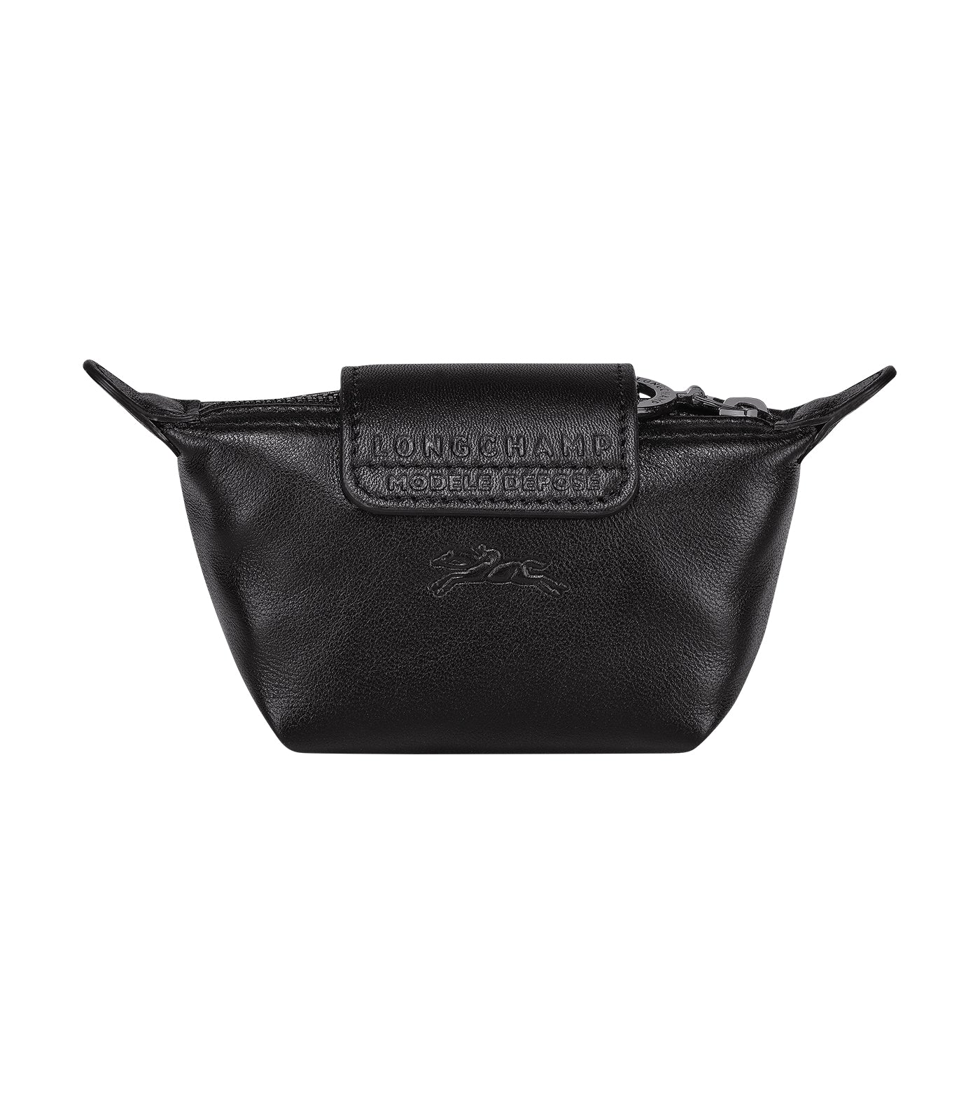 Longchamp Le Pliage Cuir Leather Key Case in Black