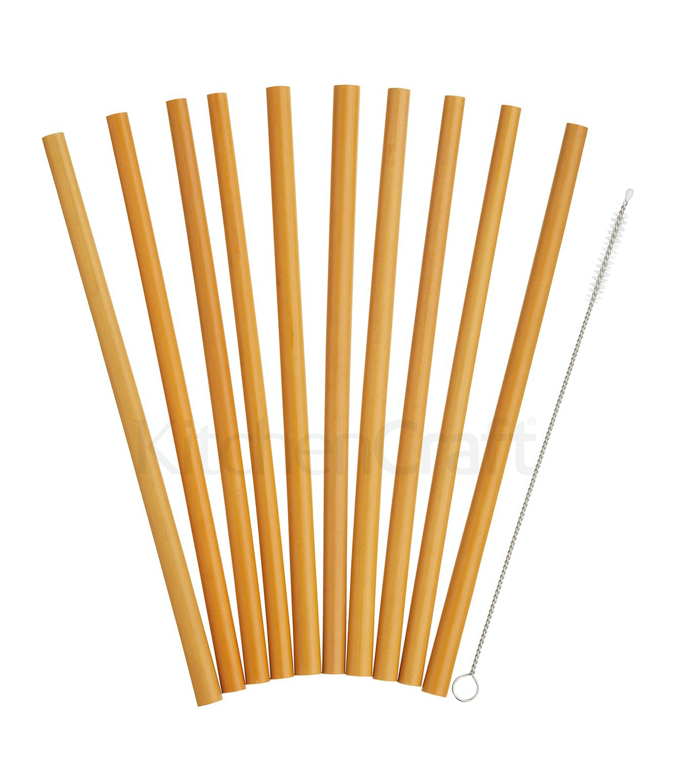kitchencraft natural elements reusable straws, 10 piece bamboo straw set, 19cm
