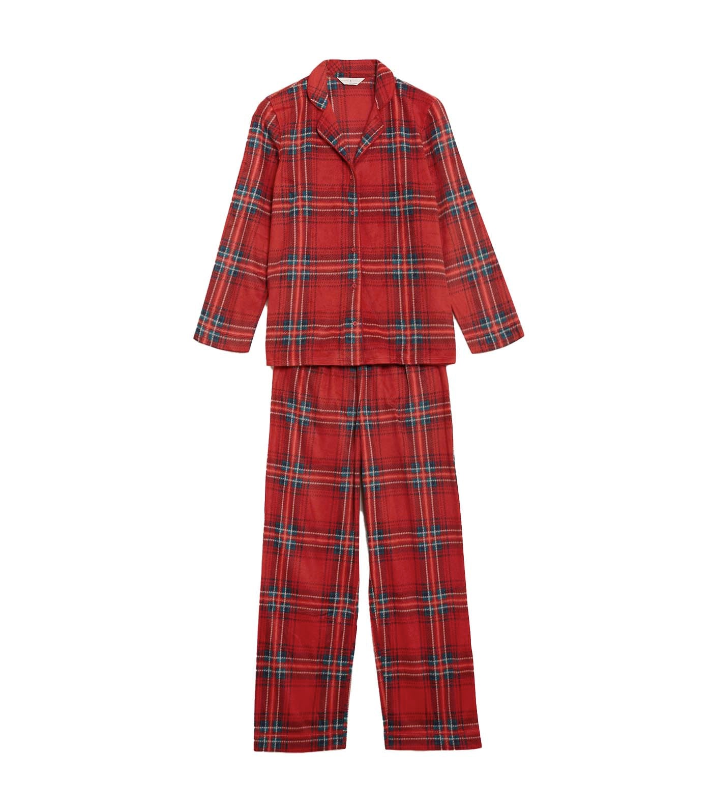 Fleece Checked Pajama Set Red Mix